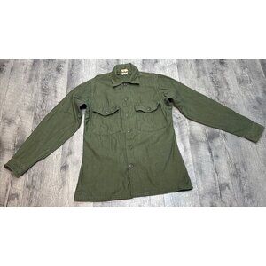 Vintage Army Green‎ Shirt Sateen Button Up OG 107 Class 1 Vietnam Mens 14.5 33